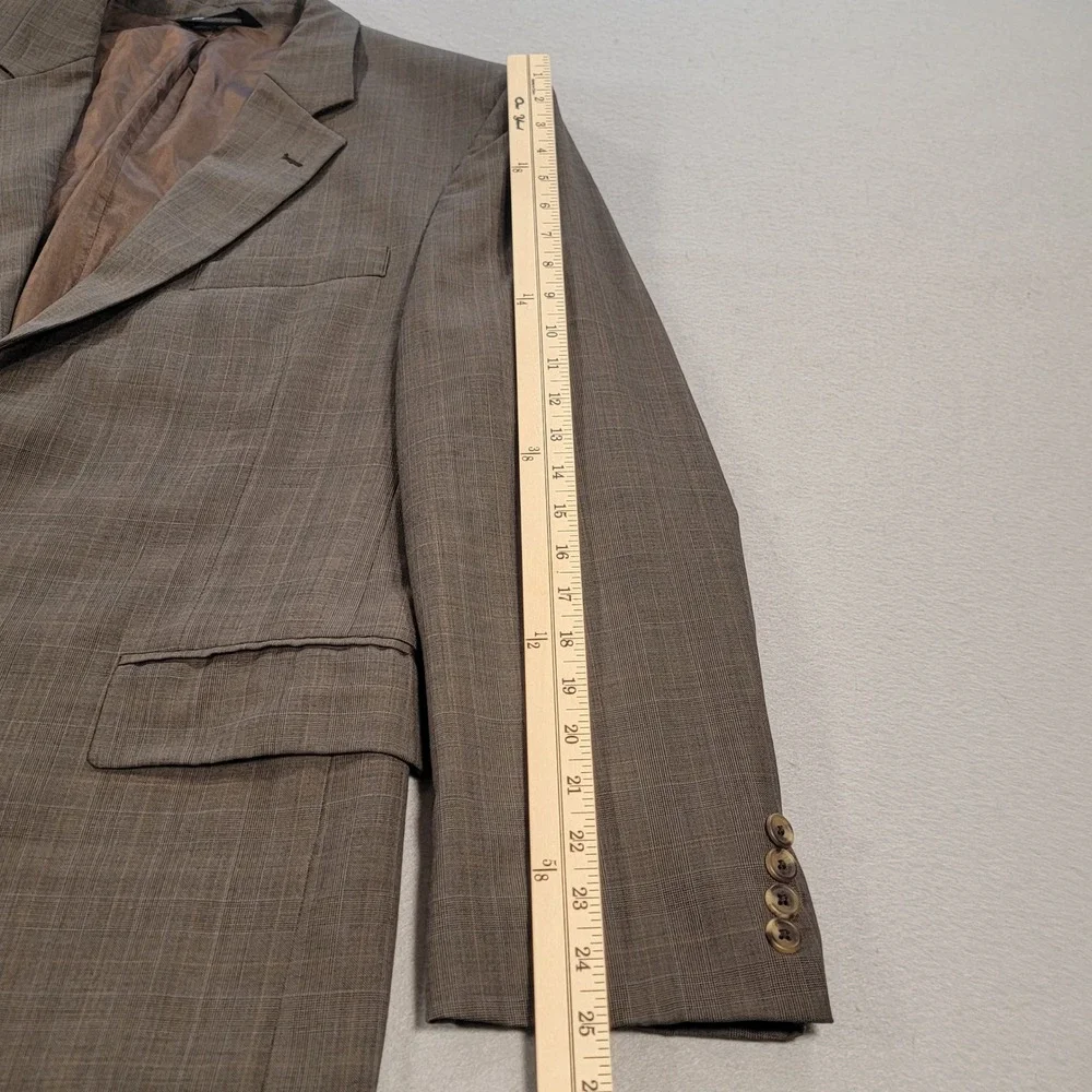 Jos A Bank Sport Coat 100% Wool Blazer Brown Glen Plaid Two Button Men's 44R